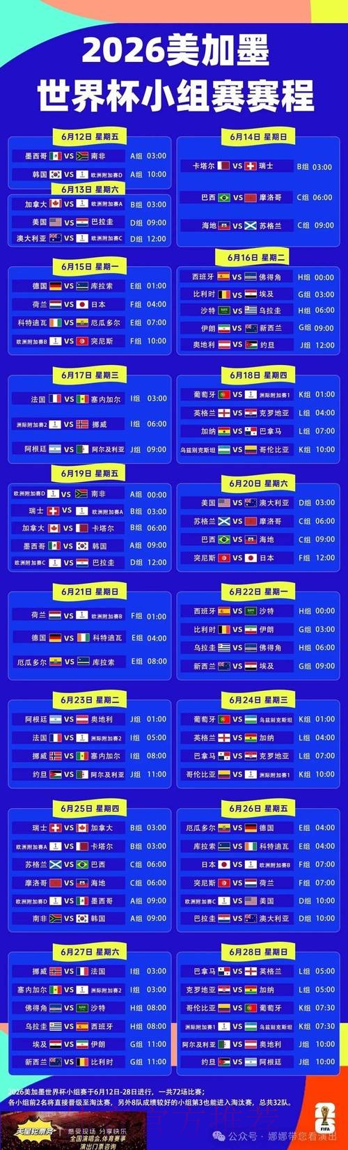 2026世界杯每日赛程官方发布赛事详情在哪里看 2026世界杯每日赛程官方发布赛事详情在哪里看