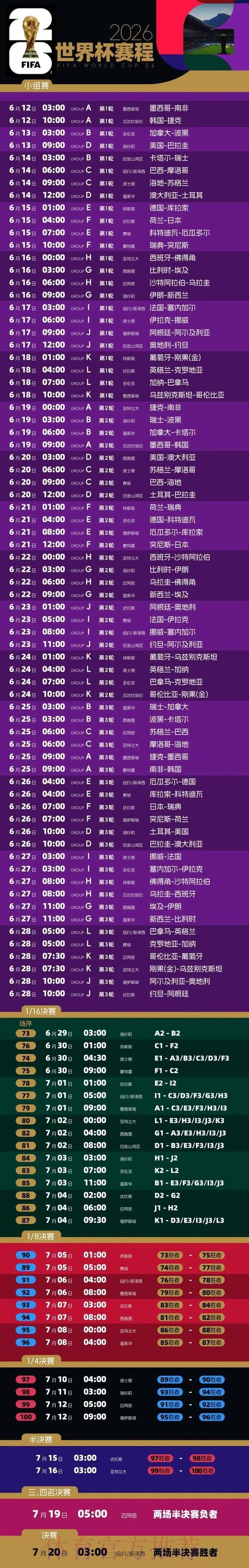 2026世界杯比赛时间官方发布比赛时间表实时查看 2026世界杯比赛时间官方发布比赛时间表实时查看